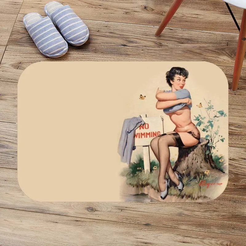 Фланелевый впитывающий нескользящий коврик для ванной комнаты Pin Up Girl входной