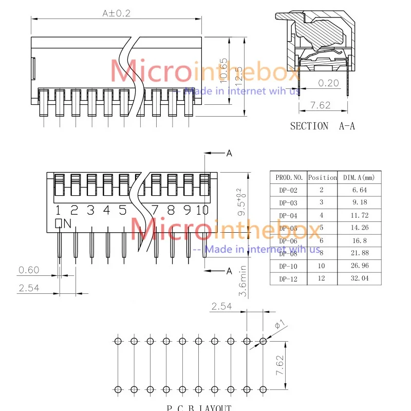 100 шт. DIP-переключатель 2 54 мм pitch Piano Key Тип 3 4 5 6 7 8 10 12 позиций 2Pin 4Pin 6Pin 8Pin 10Pin 12Pin
