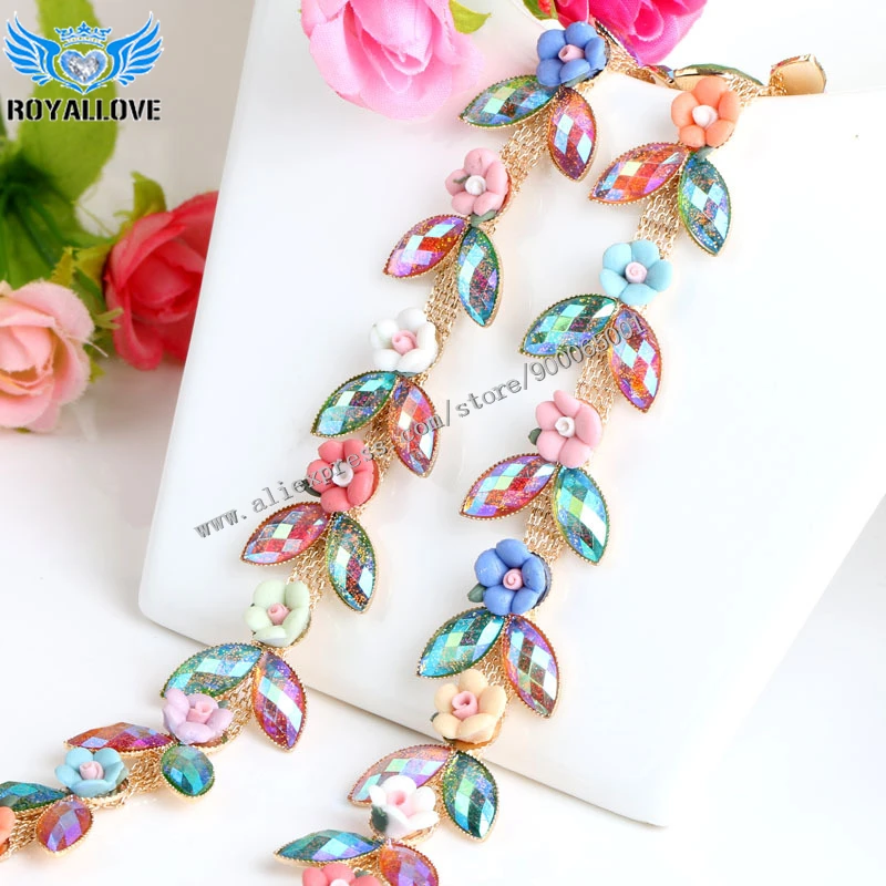 2 ярдов блестящая обработка стразами цветок цепи стеклянные бусины DIY невесты