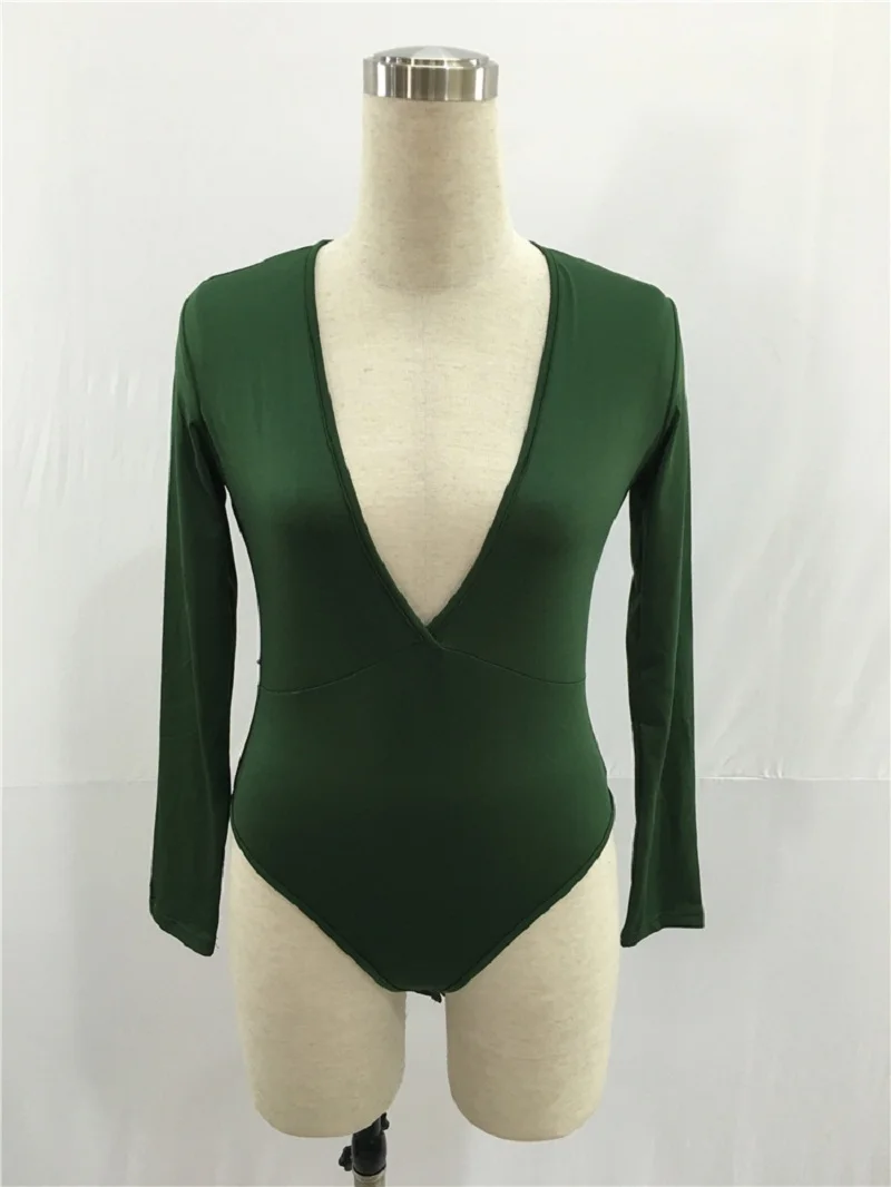 Сексуальное Женское боди с v-образным вырезом повседневное длинным рукавом