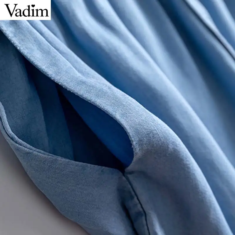 Vadim женские стильные однотонные джинсы с широкими штанинами карманы на шнурке