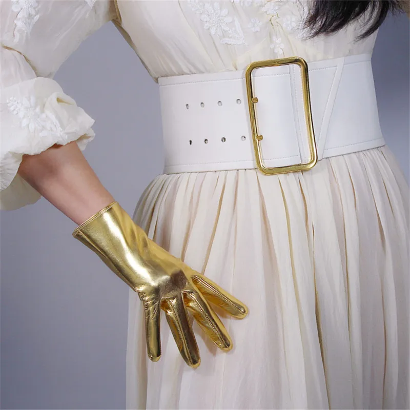 patent leather gold Новинка, женские перчатки из лакированной кожи пу, короткие, 21 см, Яркие Кожаные, для танцевальной вечеринки, имитация кожи, женские перчатки для косплея, PU21 - Цвет: patent leather gold