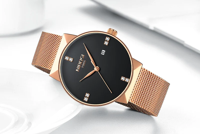 Rose Gold M NIBOSI, новинка, модные простые часы, тонкий сетчатый ремешок, мужские нарядные часы, Топ бренд, Роскошные мужские часы, мужские кварцевые наручные часы - Цвет: Rose Gold M