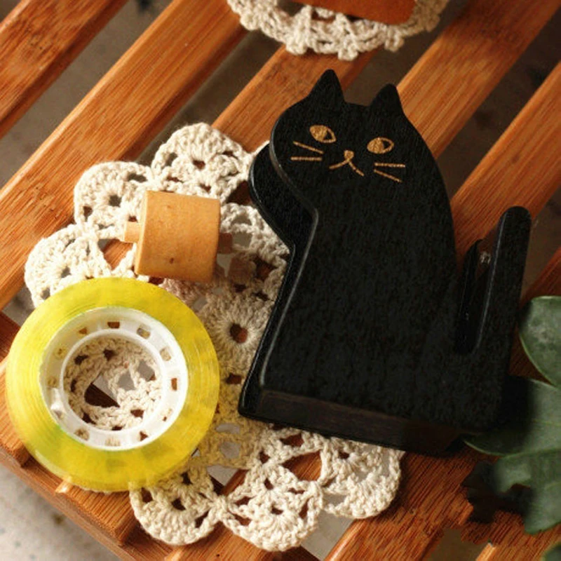 

Cute Cat Wooden Tape Dispenser / Tape Holder / Tape Cutter / with Free Colorful Tapes Office & School Stationery Supplies