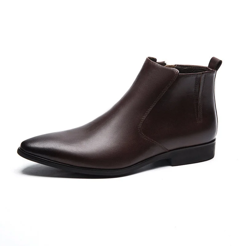 New pointed toe genuine leather men boots autumn winter mens ankle shoes high quality daily work man black brown | Обувь