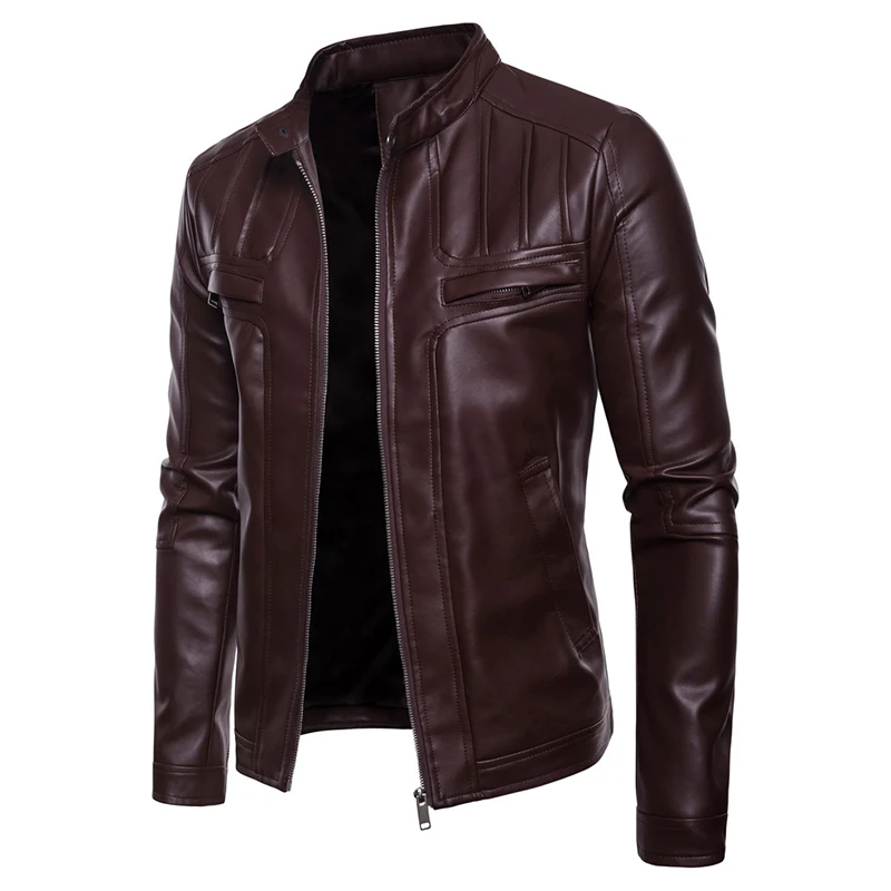EU/US large size Winter coat Men Tops leather clothing zipper pocket stand neck new Moto &amp Biker style 2018 Leather jacket S-XXL | Мужская