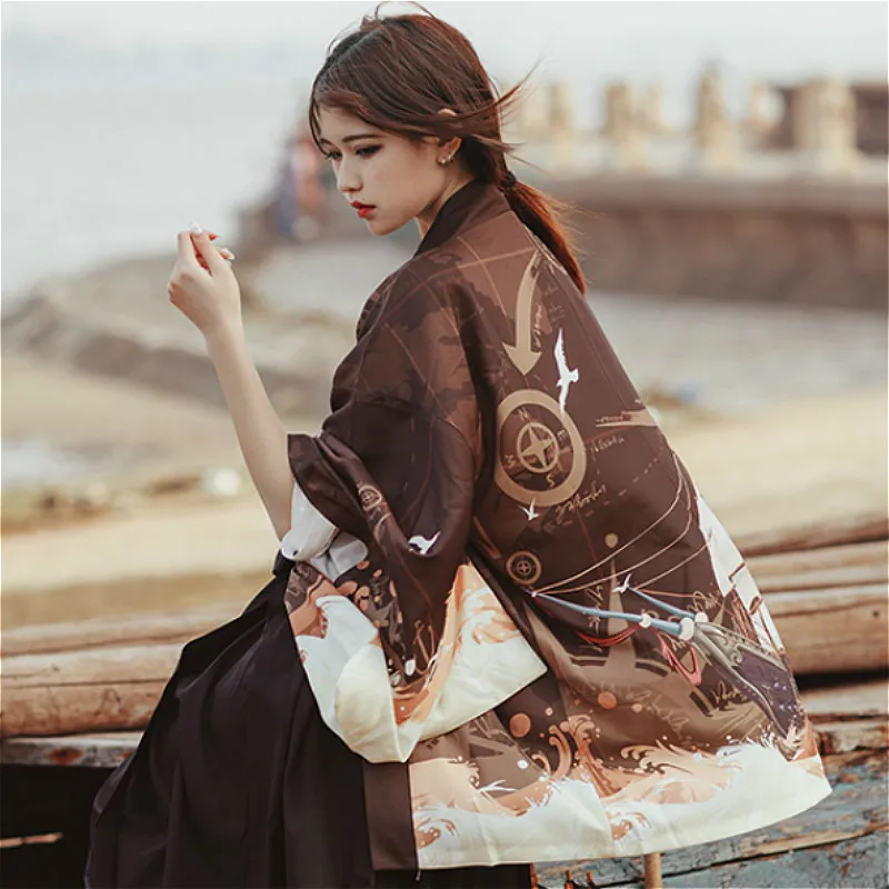 Кардиган кимоно с навигацией и принтом японская женская модная Новая блузка