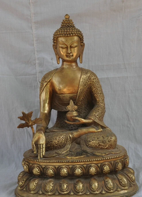 

song voge gem S5480 18" Folk Tibet Brass Buddhism Shakyamuni Sakyamuni Medicine Buddha Seat Statue