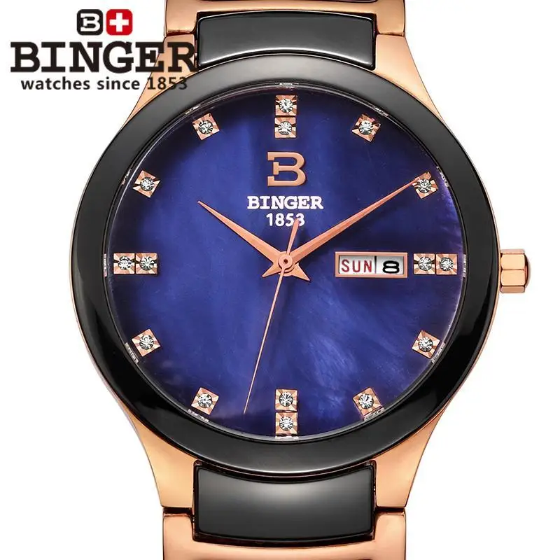Switzerland Binger Space ceramic мужские часы модные кварцевые Стразы Часы для влюбленных