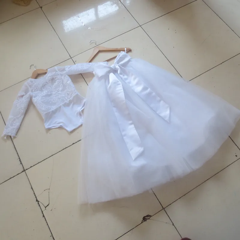 С длинным Рукавом Девушки Цветка Тюль Платья 2 из двух Частей платье де noiva Pageant