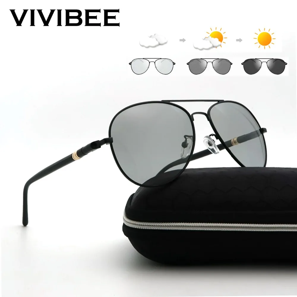 Солнцезащитные очки VIVIBEE мужские фотохромные авиаторы в металлической оправе