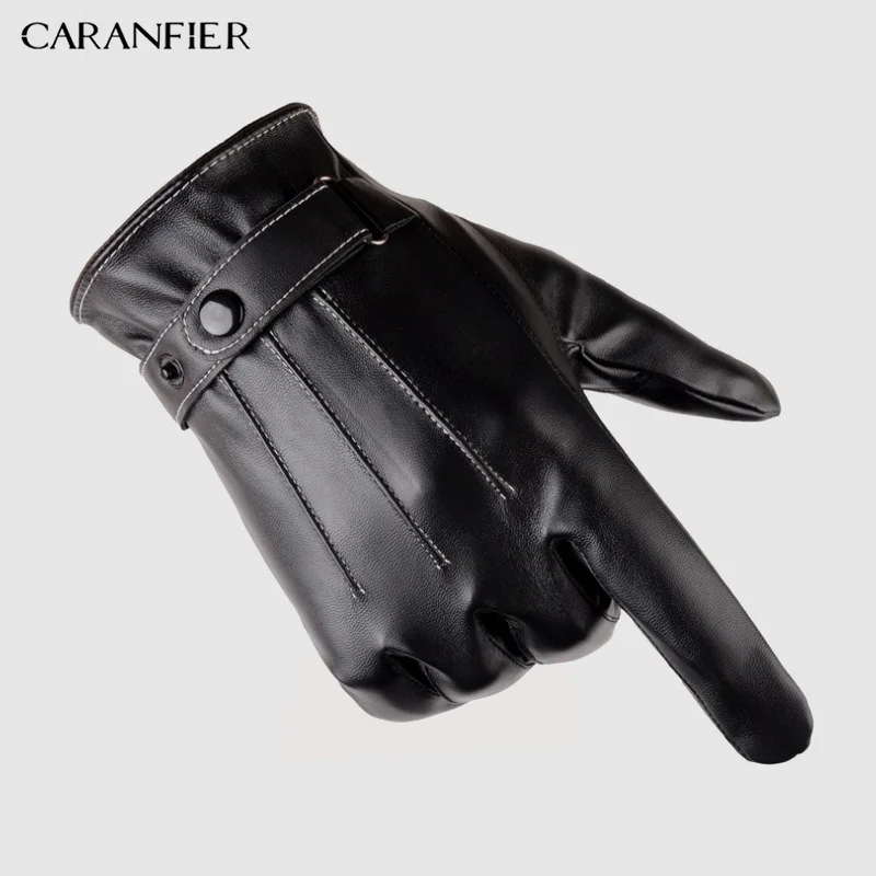 Мужские перчатки CARANFIER из искусственной кожи на осень и зиму теплые бархатные