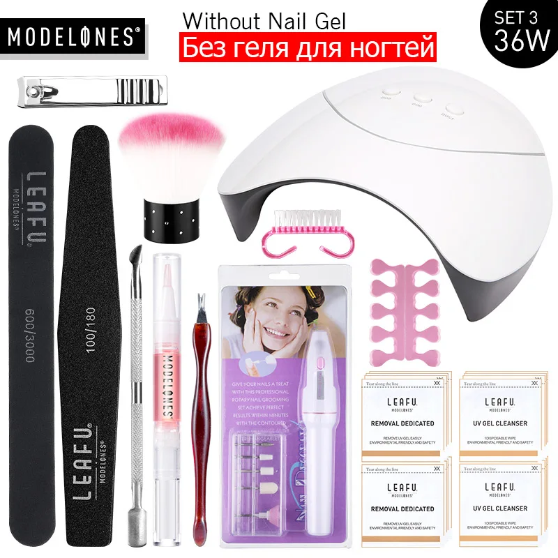 SET 3 WITHOUT GEL Modelones 36 Вт/48 Вт Светодиодная лампа для ногтей Гель-лак Набор DIY Профессиональный лак для ногтей маникюрный набор 8 цветов Полупостоянный Гель Инструменты для ногтей - Цвет: SET 3 WITHOUT GEL