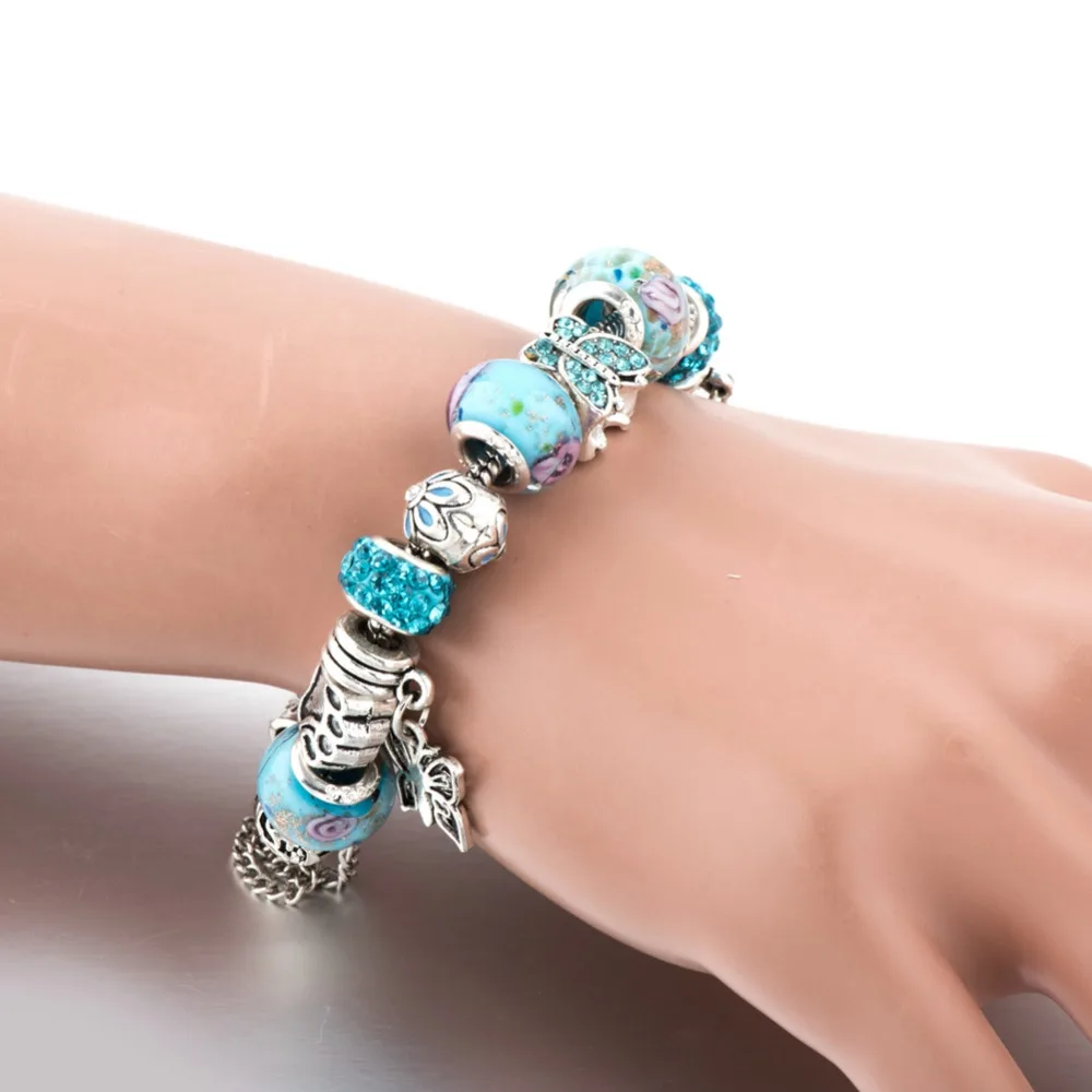 MELIHE серебряный браслет с подвеской бабочкой женские синие Подвески Лучшие