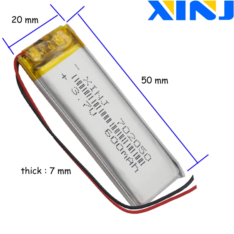 Xinj 3,7 V 600 mAh Li-Po полимерная Батарея 702050 2pin JST-PH 1,0/1,25/1,5/2,0/2,54 мм разъем для Камера gps музыкальный плеер навигации