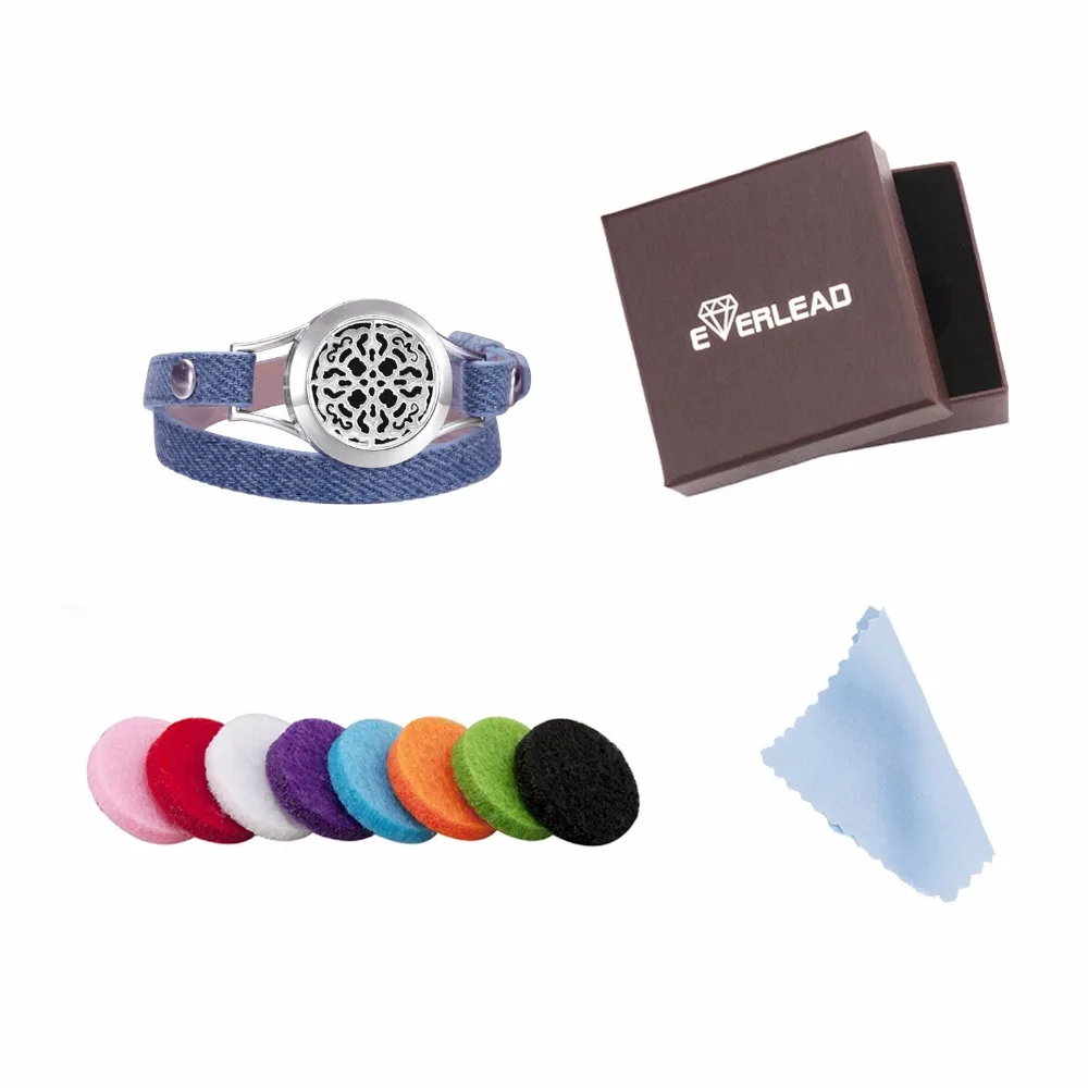 EVERLEAD джинсовый двойной кожаный браслет 316L нержавеющая сталь 25 мм медальон браслеты для женщин Мода ароматерапия обертывание ювелирные изделия