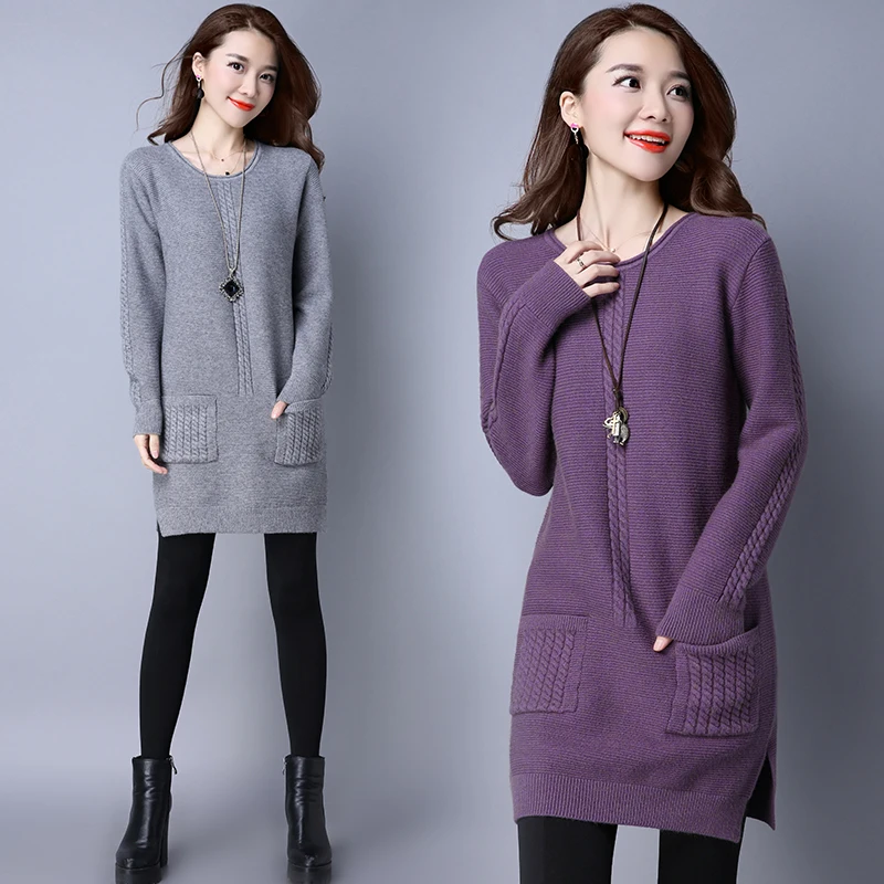 2018 осенне-зимнее теплое трикотажное платье для девочек плотные пуловеры с