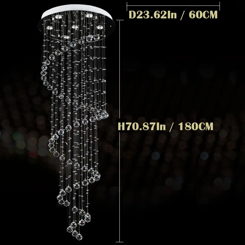 Роскошные современные большие лестницы Длинные спиральные хрустальные люстры
