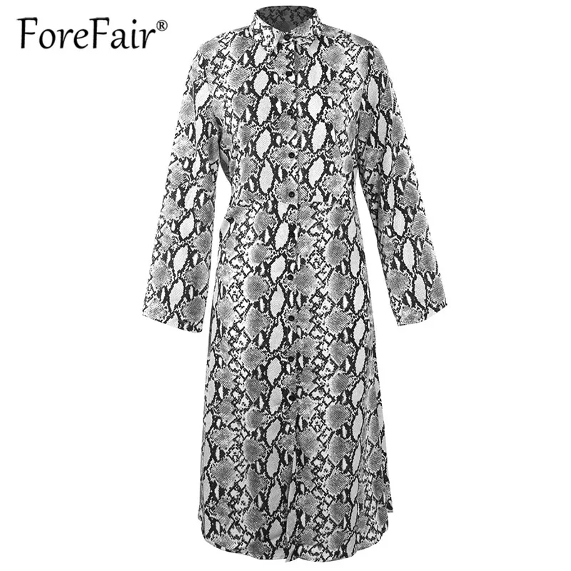 Платье рубашка Forefair винтажное с принтом в виде змеи на кнопках длинным рукавом