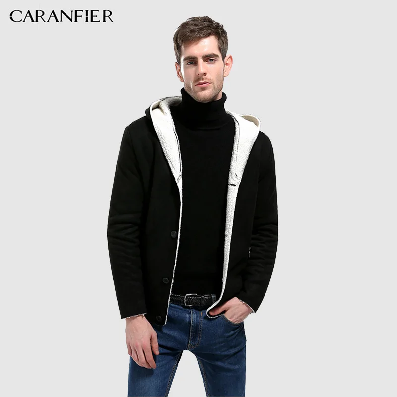 CARANFIER осенние пальто Зимние флисовые С Капюшоном Модные приталенные повседневные куртки для мужчин пальто мужской пиджак верхняя одежда брендовая одежда