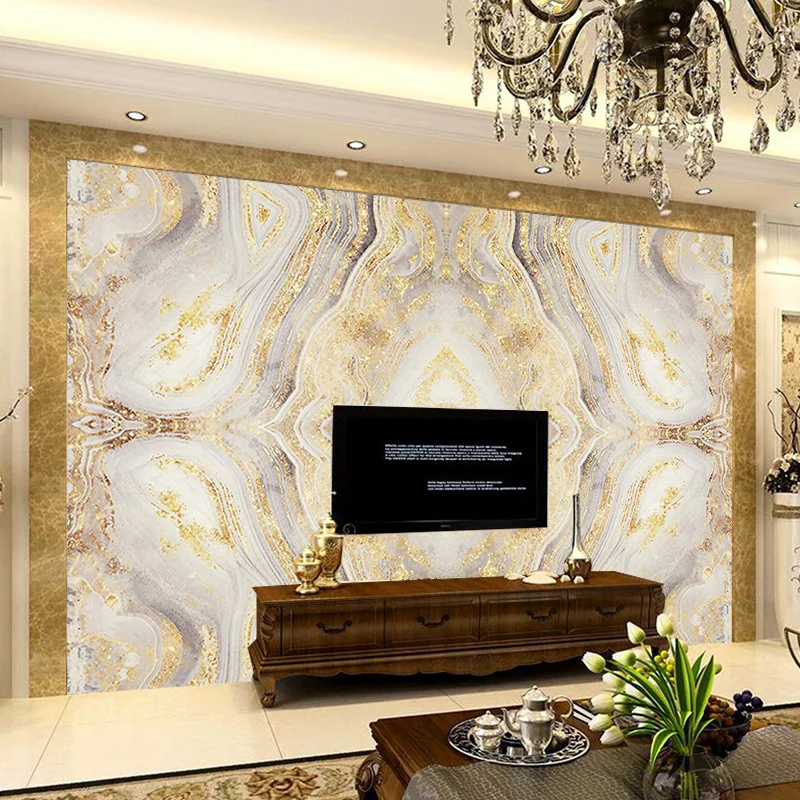Винтажный нетканый 3D роскошный золотой мраморный узор фрески водонепроницаемые