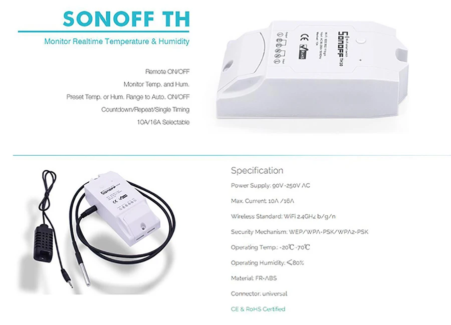 Sonoff TH10 T16 умный WiFi переключатель DIY умный дом беспроводной контроллер температуры и влажности Термостат модуль для IOS Android