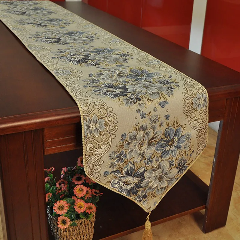 Luxury Embroidery Table Runner European Runners TV Cabinet for Wedding Bed Blue Red | Дом и сад