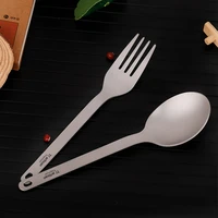 tiartisan titanium tableware dinner spoon fork cutlery set flatware with carabiner storage sack for home outdoor camping picnic