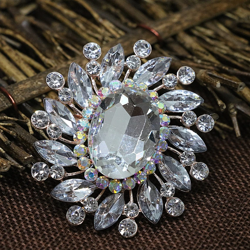 Элегантная брошь в форме овала цвета розового золота с яркими камнями-стразами и кристаллами модной женской свадебной букетной украшения 55*61 мм T on.