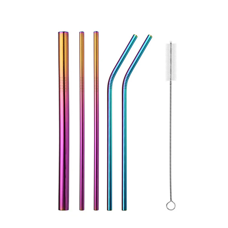 

UPORS 6Pcs/Set Stainless Steel Straws with Cleaning Brush Reusable Metal Drinking Straws For Cocktail Bubble Tea Bar Accessories