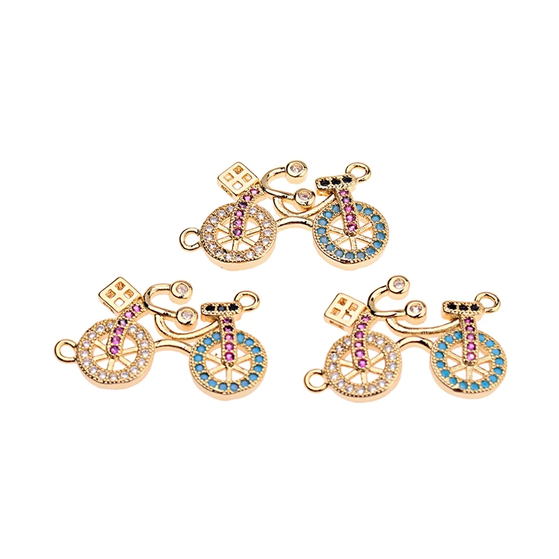 OIQUEI Colorful Micro Paved CZ Bicycle Shaped Charms Connectors Pendant Copper Beads Fit For DIY Bracelet Jewelry Accessories | Украшения и