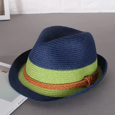 Navy Blue Летняя джазовая женская Соломенная Шляпа Пляжная мужская шляпа от солнца Повседневная Панама Мужская кепка пеньковая веревка Лоскутная полосатая Соломенная Шапка Кепка с козырьком - Цвет: Navy Blue