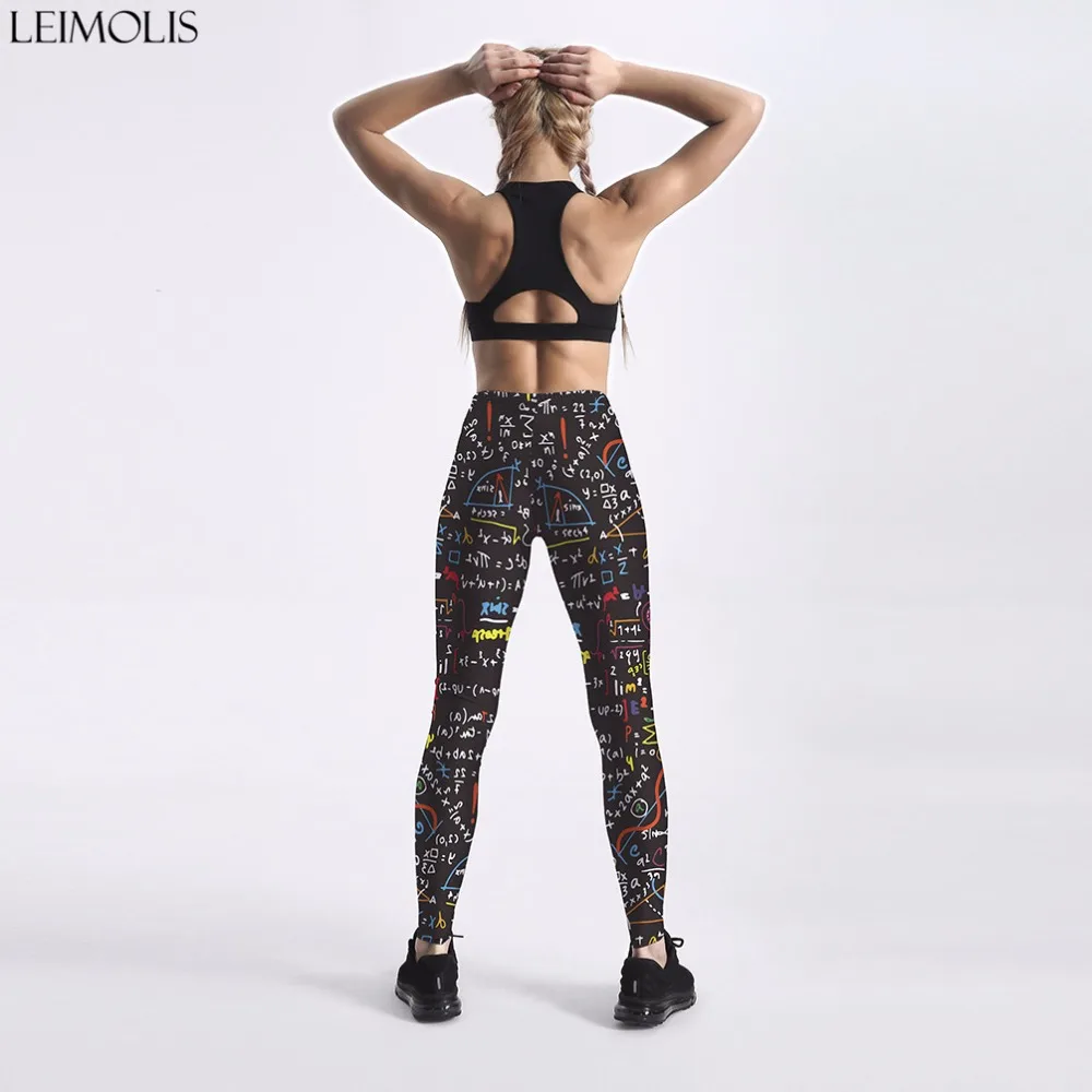 Leimolis 3D напечатаны математическая формула Харадзюку Готический сексуальный плюс размер высокая Талия пуш-ап Фитнес Леггинсы женские спортивные штаны