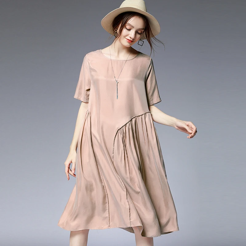 Female Summer Work Beach Black Pink Fashion Dresses Plus Size 2020 Woman Khaki Solid Casual Oversized Party Loose Elegant Dress | Женская