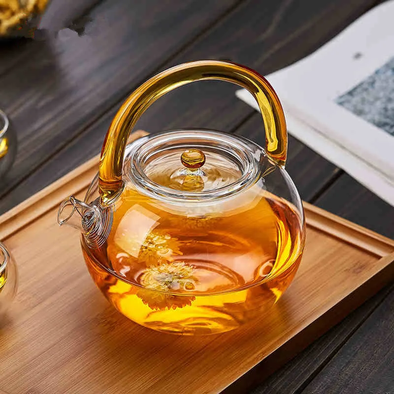 850ML transparent glass teapot thickened color handle with filter flower heated pot large capacity tea set | Дом и сад
