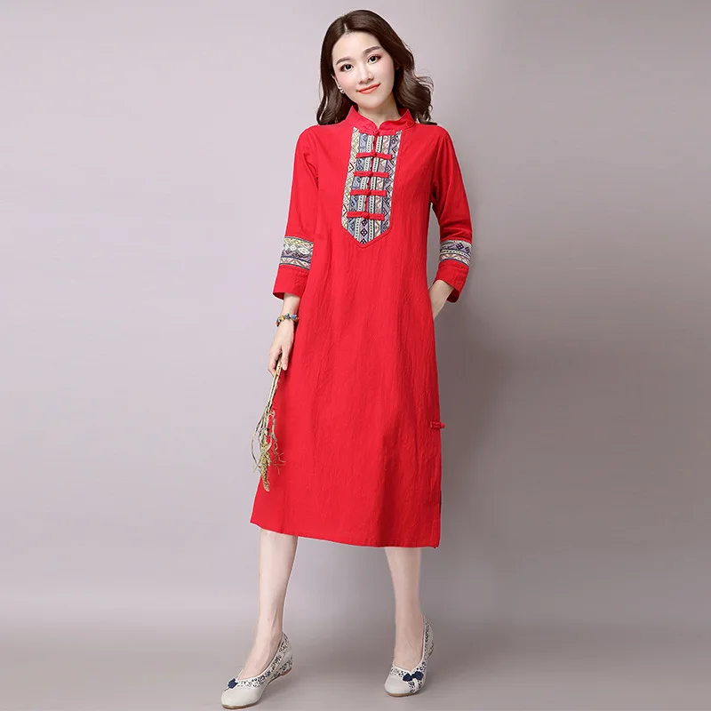 Свободный стиль 2017 Осень китайская традиция повседневное женское летнее платье