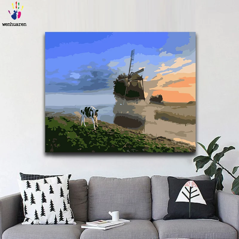 DIY Coloring paint by numbers Forest landscape and animals paintings with kits 40x50 framed | Дом и сад