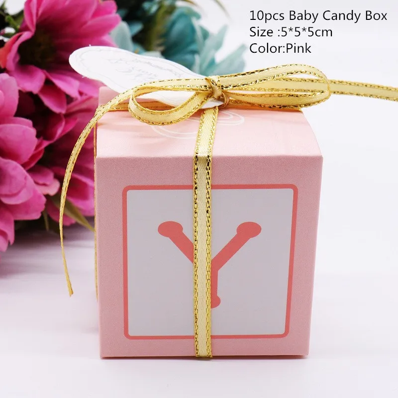 Baby Pink 10 шт., украшение душевой кабины для малышей, Детская конфетная коробка, детский день рождения для мальчиков и девочек, вечерние, розовые/синие, с лазерной огранкой, Подарочная коробка для коляски - Цвет: Baby Pink