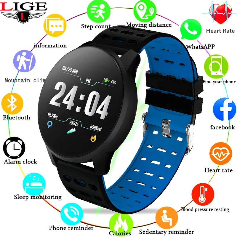 Новый спортивный смарт браслет LIGE Bluetooth Смарт светодиодный сенсорный экран
