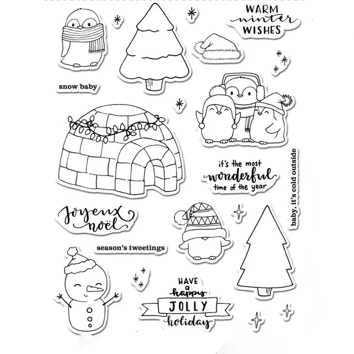 Stamps Eastshape Snowman House Penguin Clear Stamps and Metal Cutting Dies Scrapbooking for New Craft Dies Set Embossing Stencils - Цвет: Stamps