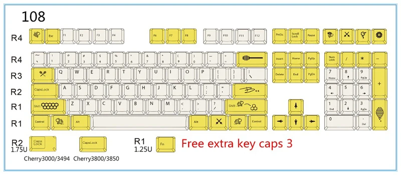 108K Bee тема PBT сублимационная клавиша английский Японский Корейский подсветка механическая клавиатура выделенная Cherry filco Ducky keycaps