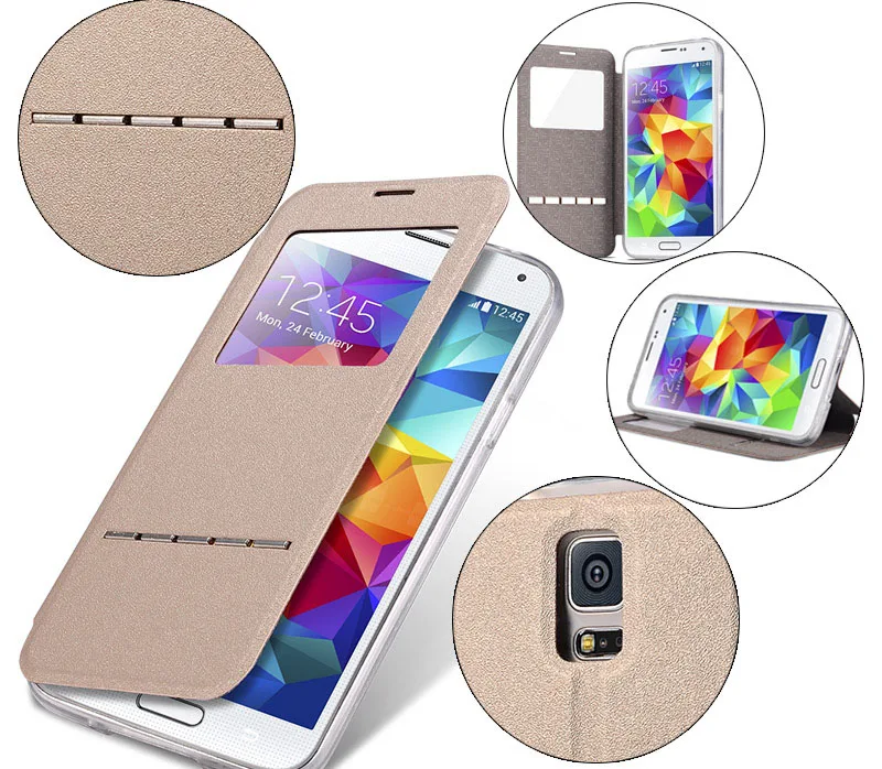 Скользнул ответ Флип кожаный чехол для samsung Galaxy S5 i9600 Neo окном View Корпус Coque крышка