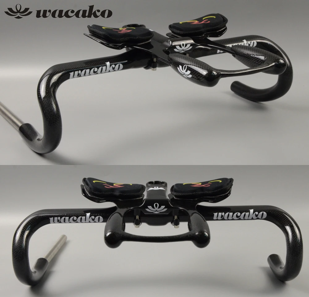 Цена Wacako полностью углеродное волокно дорожный велосипед Интегрированный 3K руль с 28,6 мм вынос карбоновый дорожный руль велосипедные запчасти в...