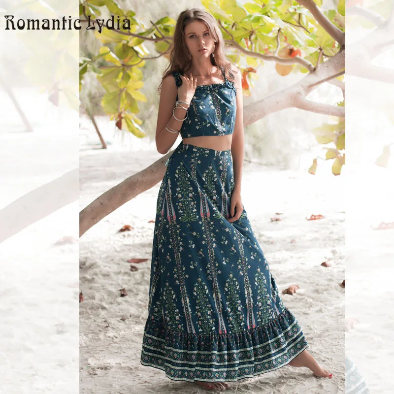 Boho Женский комплект из 2 предметов юбка макси Повседневная Клубная одежда