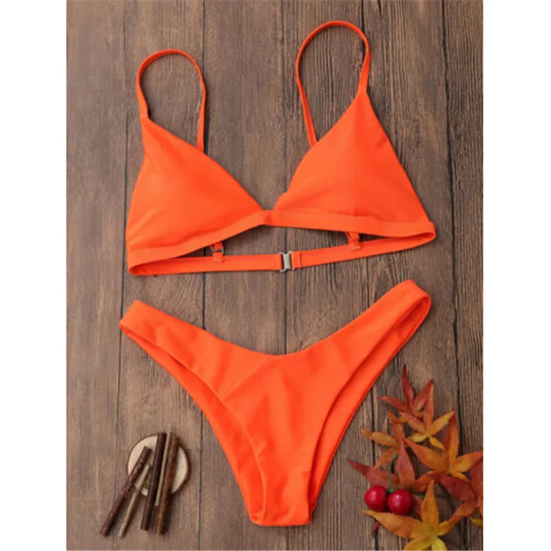 

2018 Newest Women Bikini Set Push-up Padded Bra Pure Color Monokini Swimsuit Swimwear Triangle Brazilian Bathing Suit Two Pieces