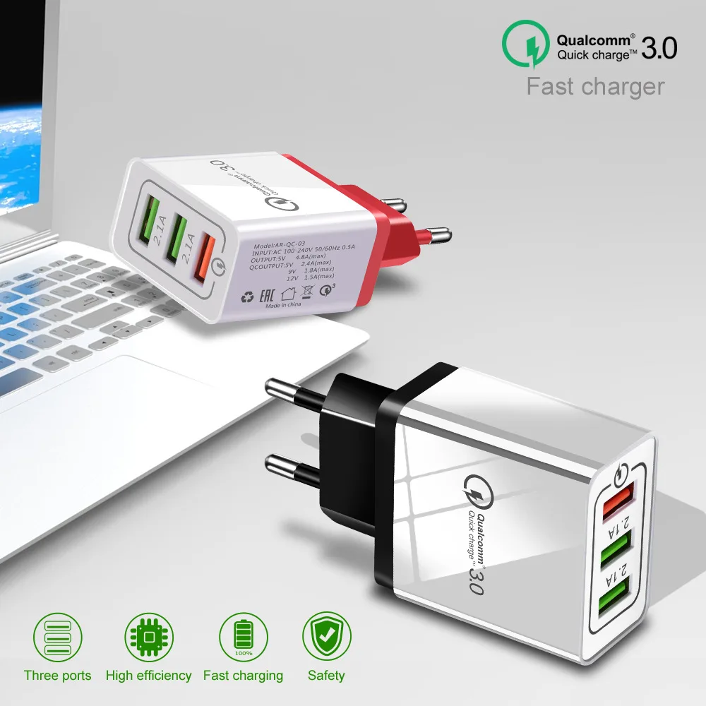 Зарядные устройства для телефонов ЕС/США быстрая зарядка через USB 3 порта быстрое