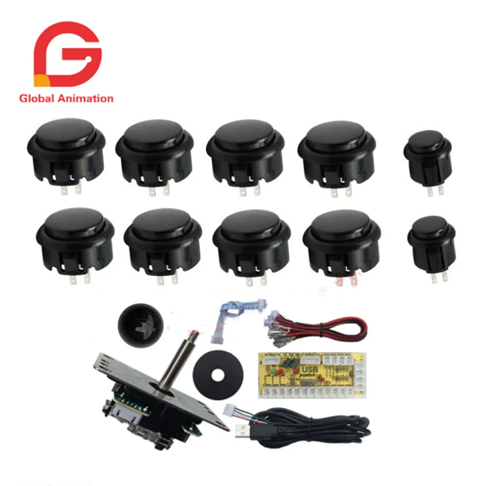 Черный Аркадный джойстик DIY Kit Нулевая задержка Игровой Набор для творчества, usb-датчик для ПК Джойстик Sanwa для аркадных игр+ sunway кнопка для Аркады MAME - Цвет: Черный