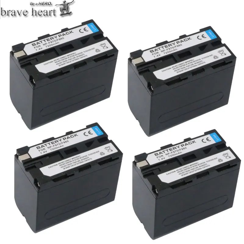 4battery 7,4 v 7200 мА/ч, NP-F960 NP-F970 NP F960 F970 F950 Батарея для sony PLM-100 CCD-TRV35 MVC-FD91 MC1500C L10 - Цвет: 4battery