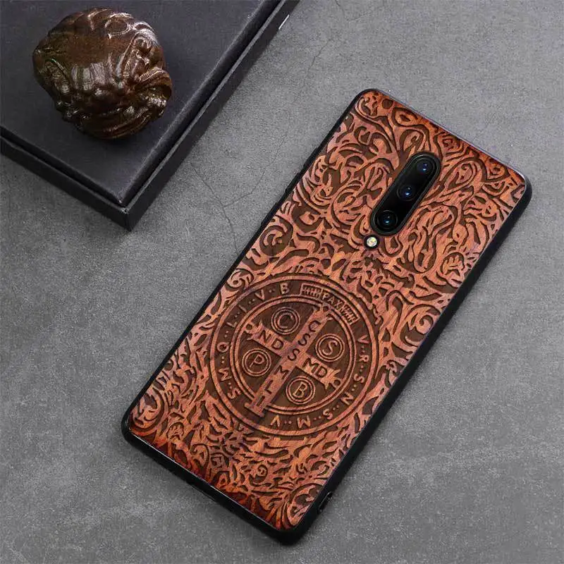 Чехол с натуральным деревом для Oneplus 7 &amp Pro 1 + узор лазерной гравировки деревянный