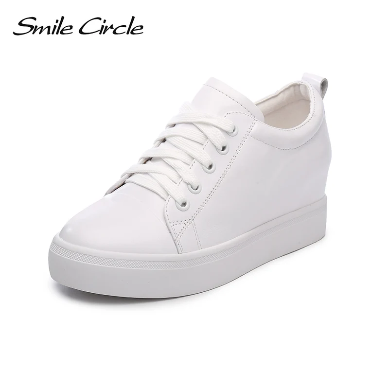 Женские кроссовки Smile Circle Белые Повседневные из натуральной кожи на плоской